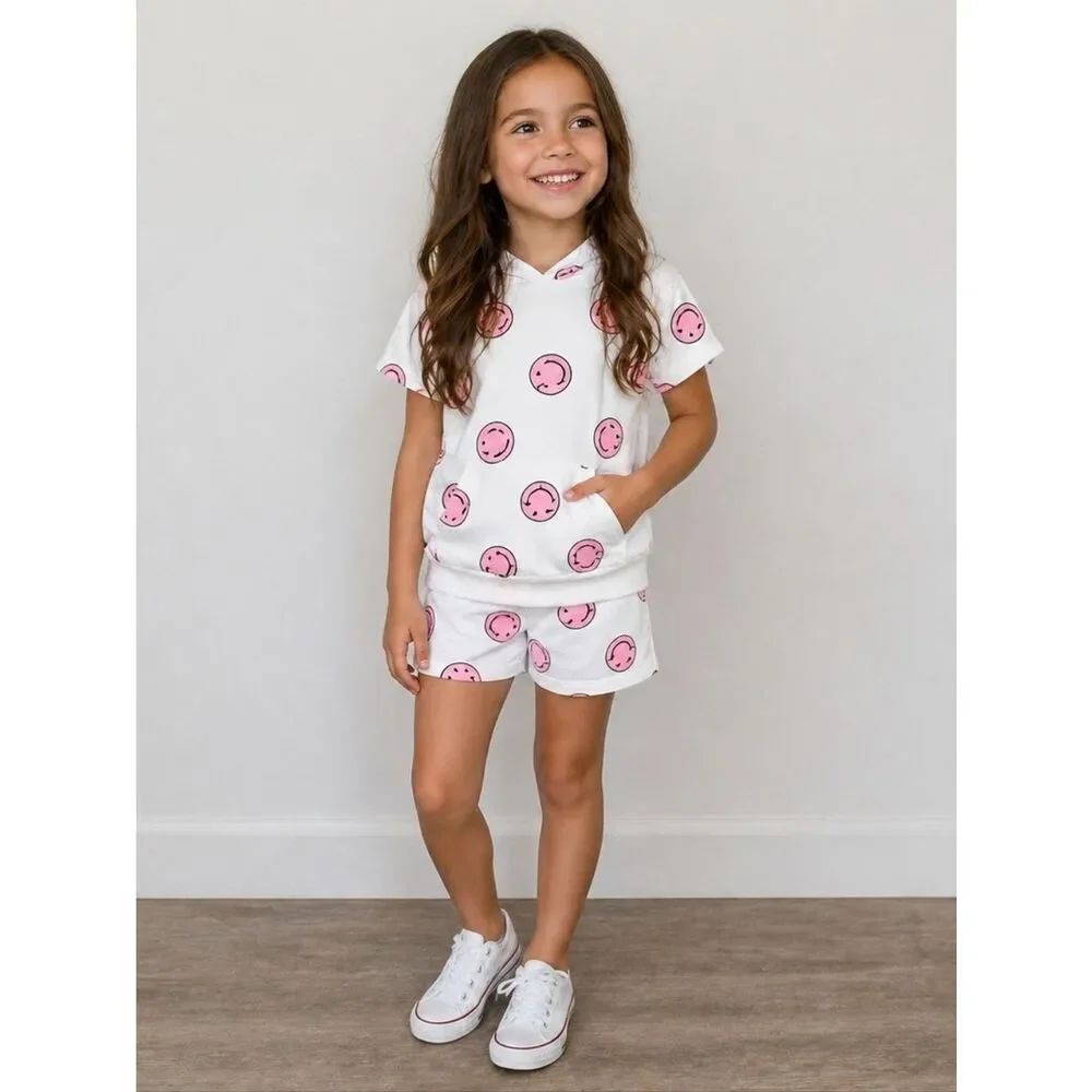 Lola + The Boys White and Pink Smiley Lounge Set Size 10